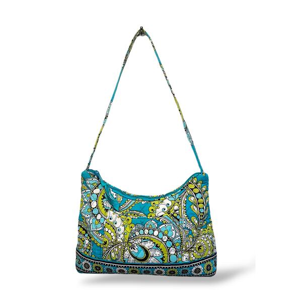 Vera Bradley Molly Hobo Bag Retired Peacock Blue Green Quilted Cotton - Picture 1 of 10